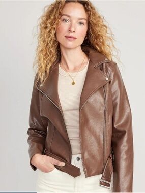Old Navy Brown Faux Leather Moto Jacket
